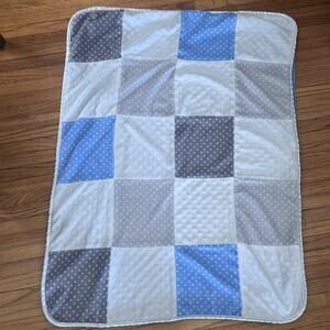 Just Born Baby Blanket Patchwork Blue White Stars Minky Dot Sherpa